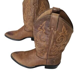 Justin Buck Bay Apache Youth 3.5D Brown Leather Western Cowboy Boots 2253Y